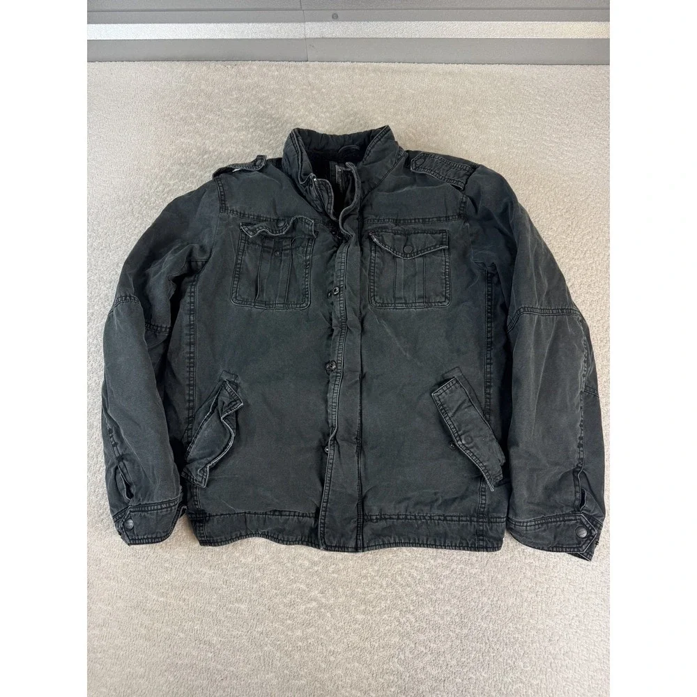 Levis Jacket Mens Large Black Sherpa Lined‎ Utility Field Coat Cotton Pockets